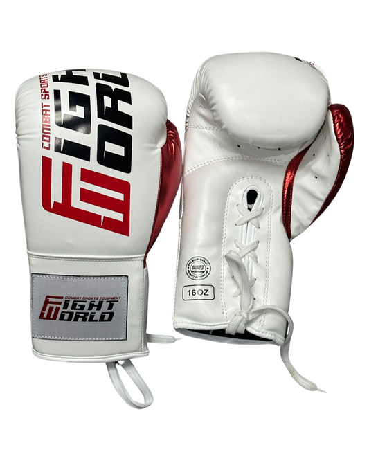 FIGHTWORLD Boxing Gloves Red and white (Lace up)