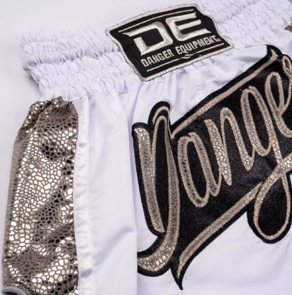Danger Equipment white boxing shorts
