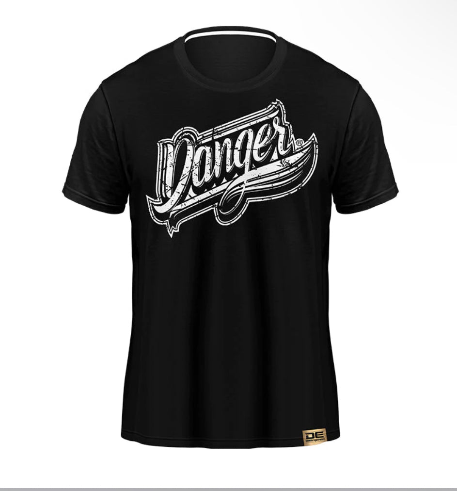 White Danger logo on black shirt